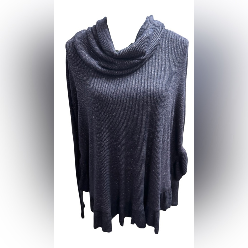 Anthropologie Postmark Orley navy metallic oversized cowl neck sweater Size L​ - Picture 5 of 9